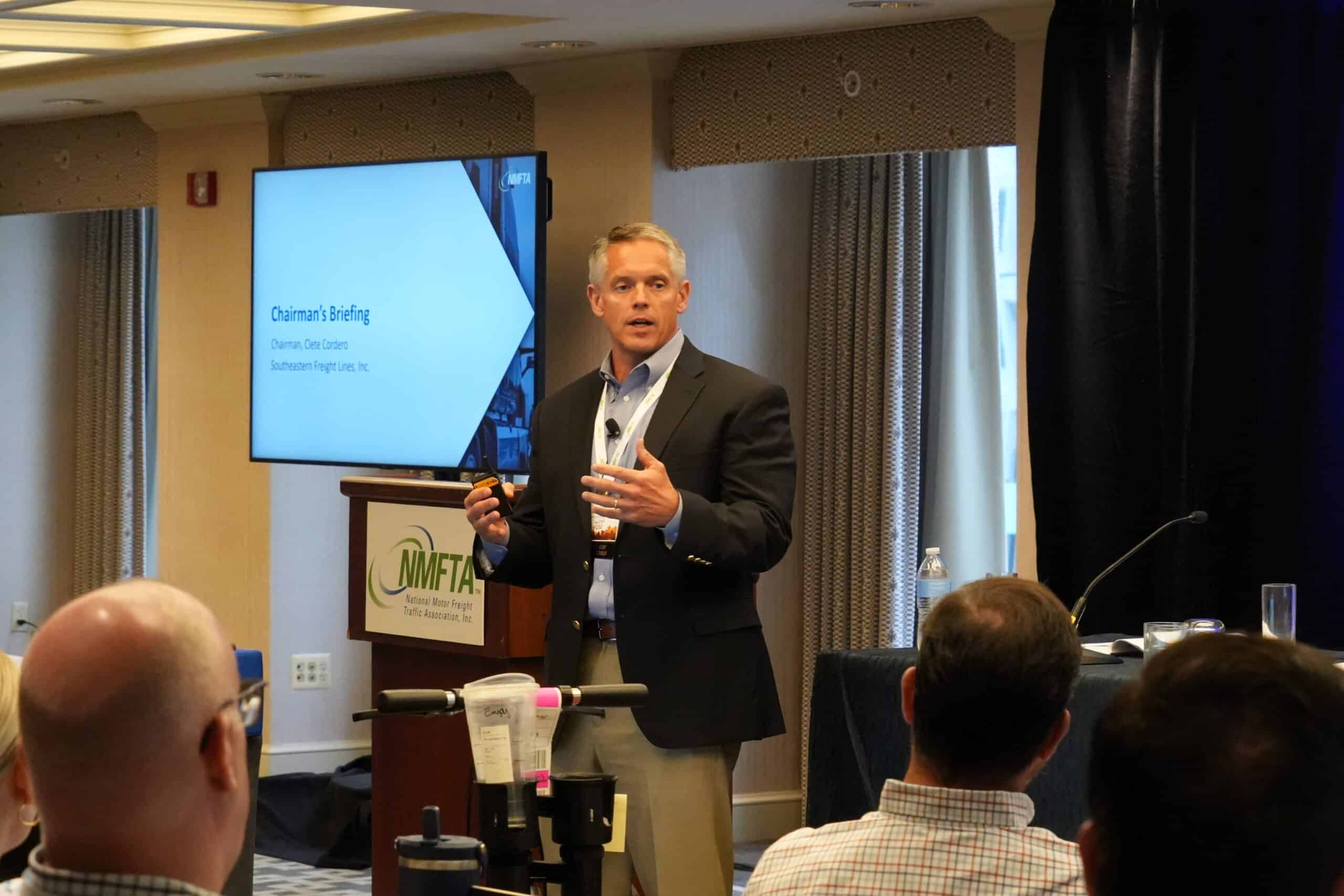 Clete Cordero speaking to attendees during an NMFTA event