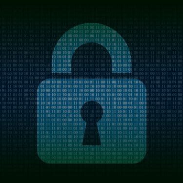 Illustration of padlock composed of ones and zeros